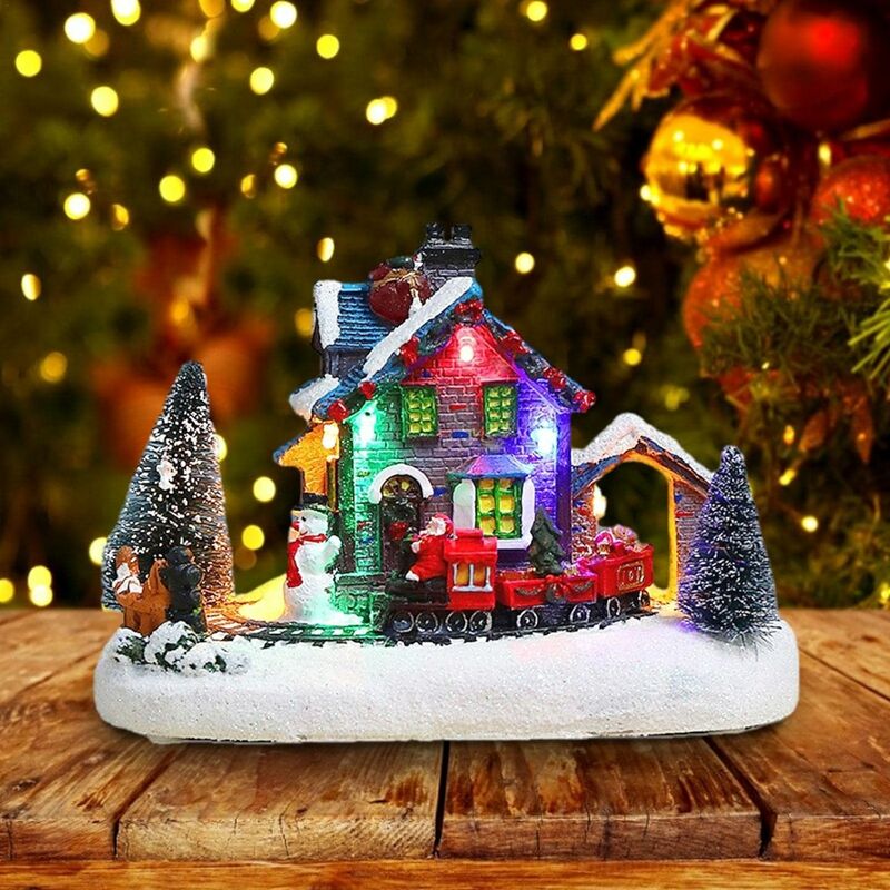 Village de Noël Lumineux en Bois, LED Maisons de Village de Noël,  Decoration pour Village de Noel avec Lumières, Cabane de Noël Personnage  Lampe