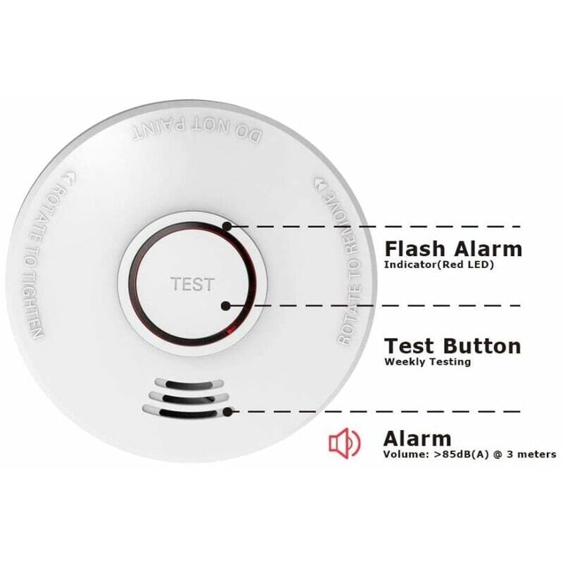 Alarme de chaleur, Alimenté par pile, Autonomie de la batterie jusqu'à: 1  An(s), Avec bouton de test, 85 dB, ABS