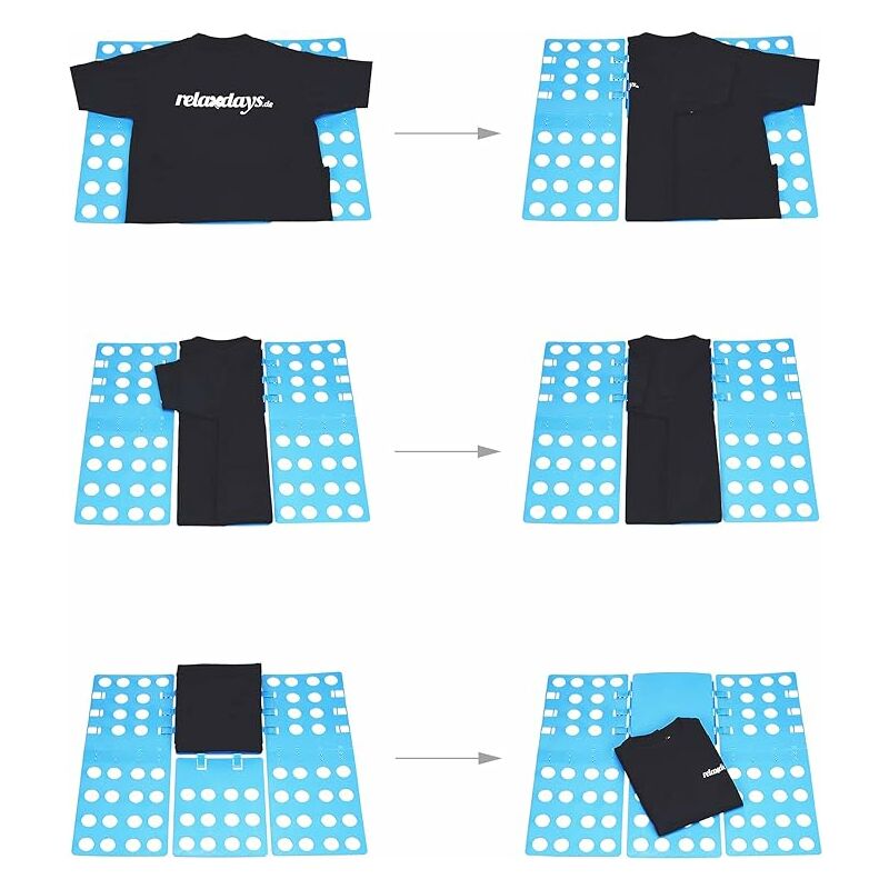 Planche à plier vêtements, lot de 1, 3ème génération, 68 x 57 cm, plieuse  chemises, plieur t-shirts, bleu