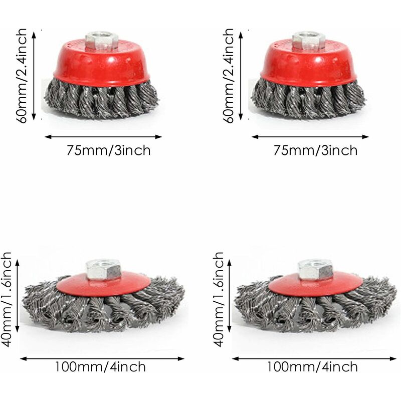 Brosse Metallique pour Meuleuse, Brosse Métallique Nettoyage, 4pcs Brosse à  Fils Métalliques M14 Torsadés 75mm / 100mm pour Meuleuse d’angle Brosse