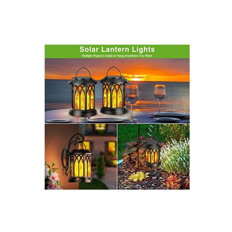 Lampe Solaire Exterieur Jardin Suspendues, 2 Pièces Lumiere Solaire  Exterieur avec Effets de Flammes Réalistes, IP65 Étanche Lanterne Deco  Jardin Exterieur avec Clips pour Cour Balcon Cadeaux ,Lefou