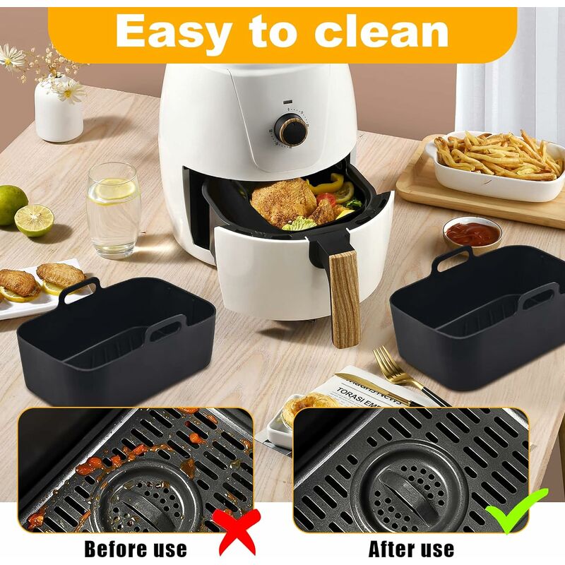 Pot en Silicone pour Friteuse Dual Air, 4PCS Silicone Air Fryer Liner  Double Air Fryer Silicone Air Fryer Basket, Air Fryer Rack Accessoire pour Air  Fryer, Four, Micro-ondes