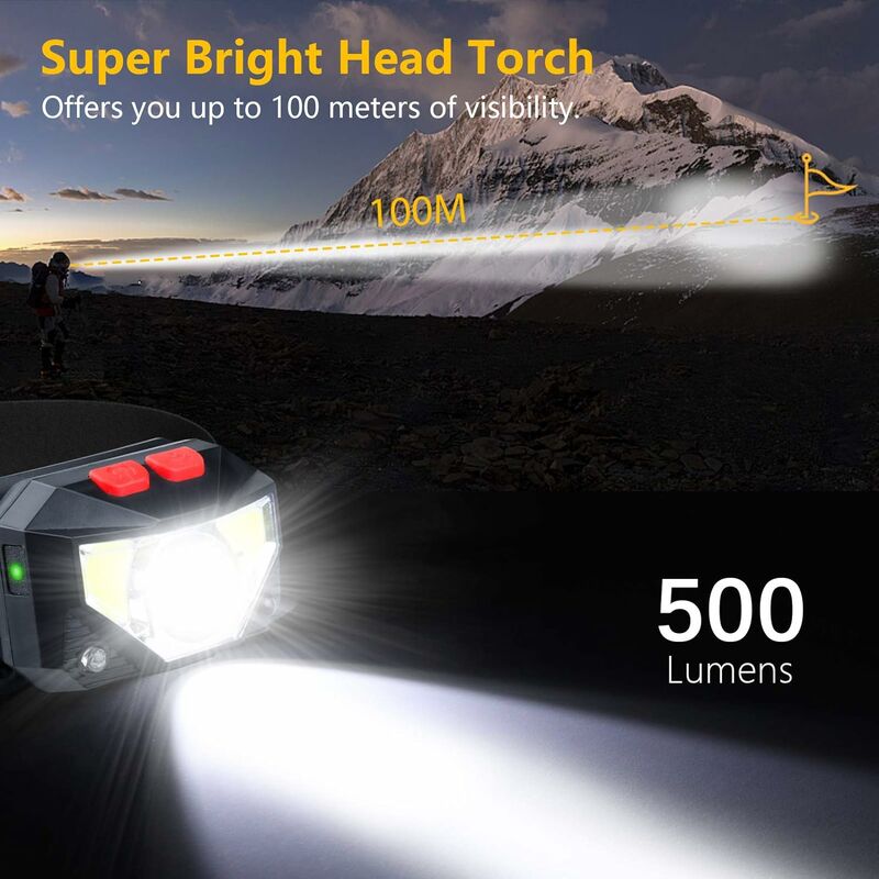 8000000LM 500W LED lampe frontale puissante lampe de poche rechargeable par  USB 5000 mètres phare LED Zoom lampe frontale longue lanterne