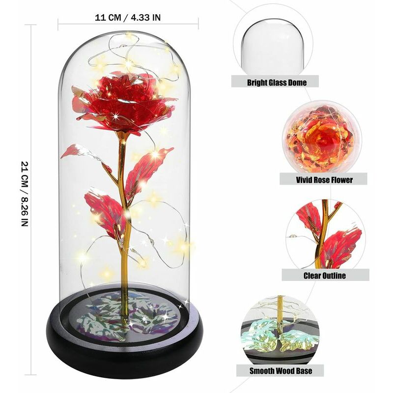 Lumière Led, Rose galaxie dans une veilleuse en forme de dôme de verre,  cadeaux, guirlande lumineuse Led sur fleur, Rose pour la saint-valentin