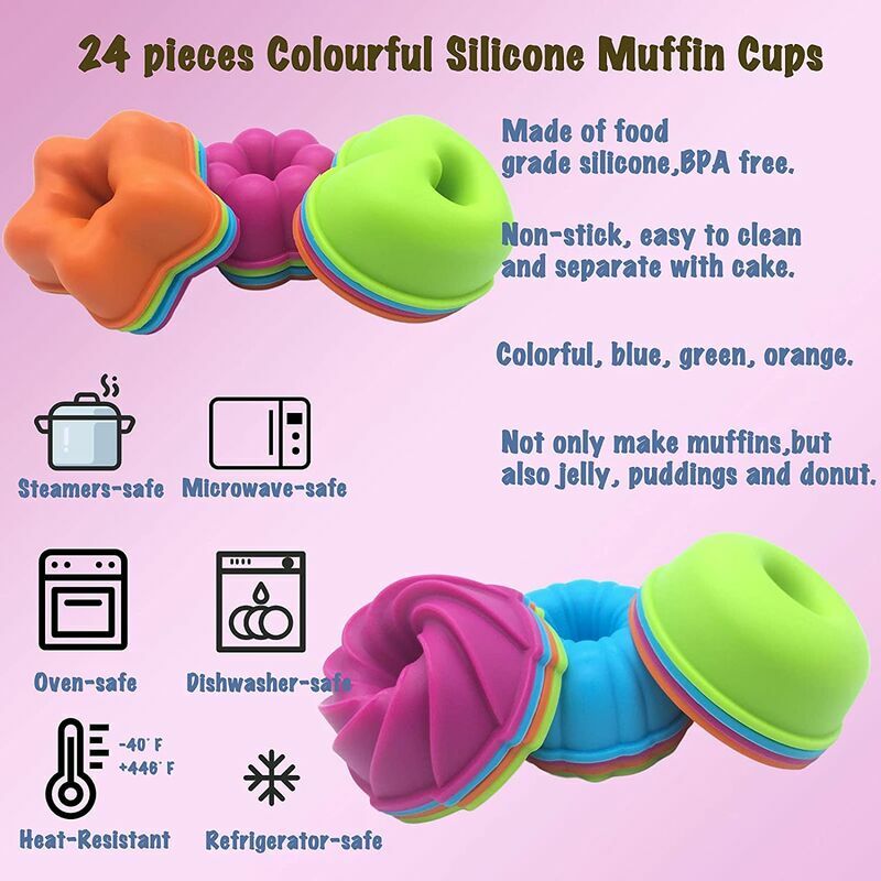 Moule à muffins en silicone Mini 24 tasses à cupcakes, moule à pâtisserie  en silicone antiadhésif sans BPA 1 paquet 