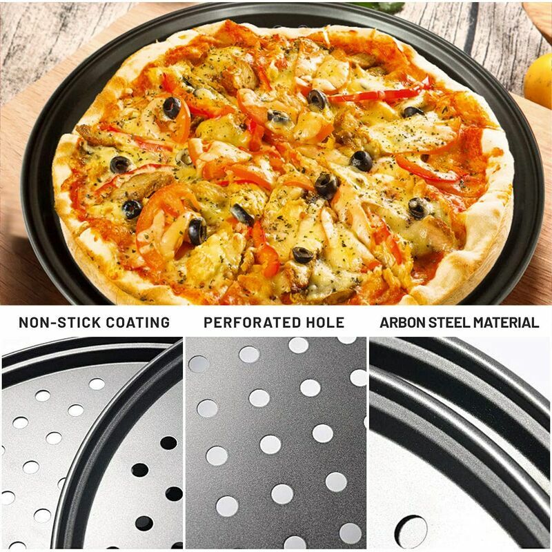 Plaque à pizza ronde de 32 cm en acier carbone avec trous pour