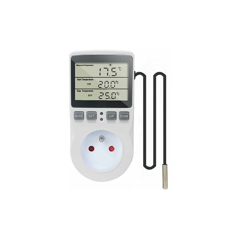 Prise Thermostat, Regulateur Température Numérique, Prise Programmable  Digitale avec Sonde, Minuterie Programmable, Prise Thermostat Chauffage  pour Frigo Incubateur Serre Ventilateur : : Bricolage