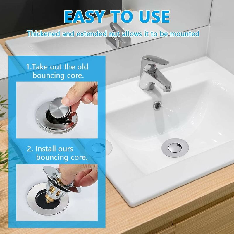 Drain d'évier pop-up de 38 mm, filtre de drainage anti-bloqué, drain à  clapet de baignoire, bouchon de bouton de lavabo pour baignoire d'évier de  cuisine de salle de bain