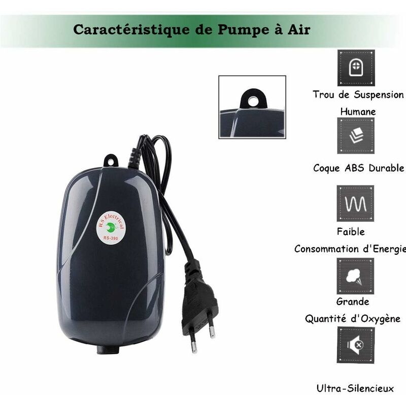 RS-390 220V 5W Double sorties débit réglable Silencieux Aquarium Pompe À  Air Fish Tank Oxygène Air Pump