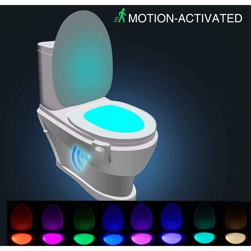 JESWELL WC LED Lampe de Toilette Veilleuse, Économie d'énergie, 8  Changement de Couleurs, PIR Détecteur de Mouvement Éclairage adapte Tous  Cuvette Siège/Salle de Bain (Version de Mise à Jour) : : Luminaires