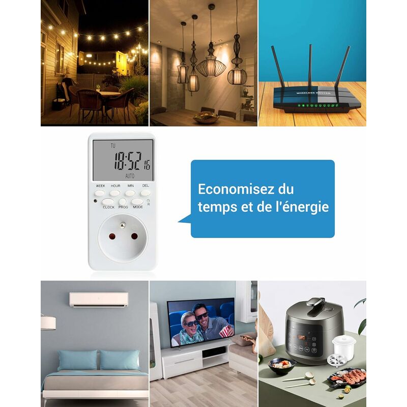 Prise Programmable Digitale Programmateur Prise électrique Hebdomadaire  avec 20 Programmes 24H Minuteur Prise avec LCD écran économie d'Energie  pour la Maison---1 Pièce--1 Pièce