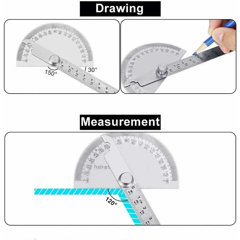 0-180 Degrés Rapporteur D'angle à Tête Ronde, Multifonctionnel En Acier  Inoxydable Protractor Angle, Rapporteur D'angle tête Ronde Ingénieur