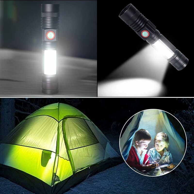 2x Torche Lampe de Poche, LED USB Rechargeable Ultra Puissante Lampe  Torche, 4 Modes IP44 Étanche Militaire Zoomable pour Camping  Randonnée(18650 Pile
