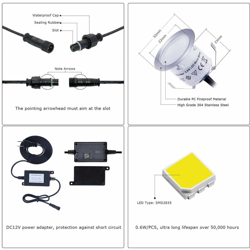 Tigrezy - Lot de 10 Mini Spot LED Encastrable Extérieur- IP67  Étanche-Lumière Blanc du Jour 4500K