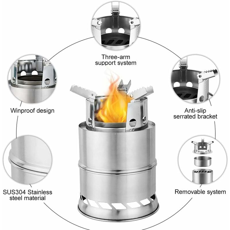 Poêle à bois portable de camping en plein air 40cm, hauteur 210cm