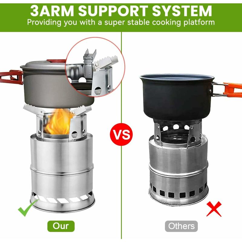 Poêle à bois portable de camping en plein air 40cm, hauteur 210cm