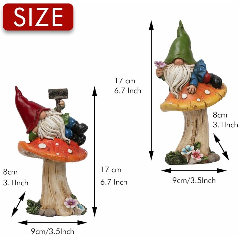 Nain de Jardin Drôle Ensemble de Figurine de Jardin Nain de 17cm Allongé  sur Les Champignons en Résine Synthétique avec Signe de Bienvenue Nain de  Jardin Statue de Décoration，，Fonepro