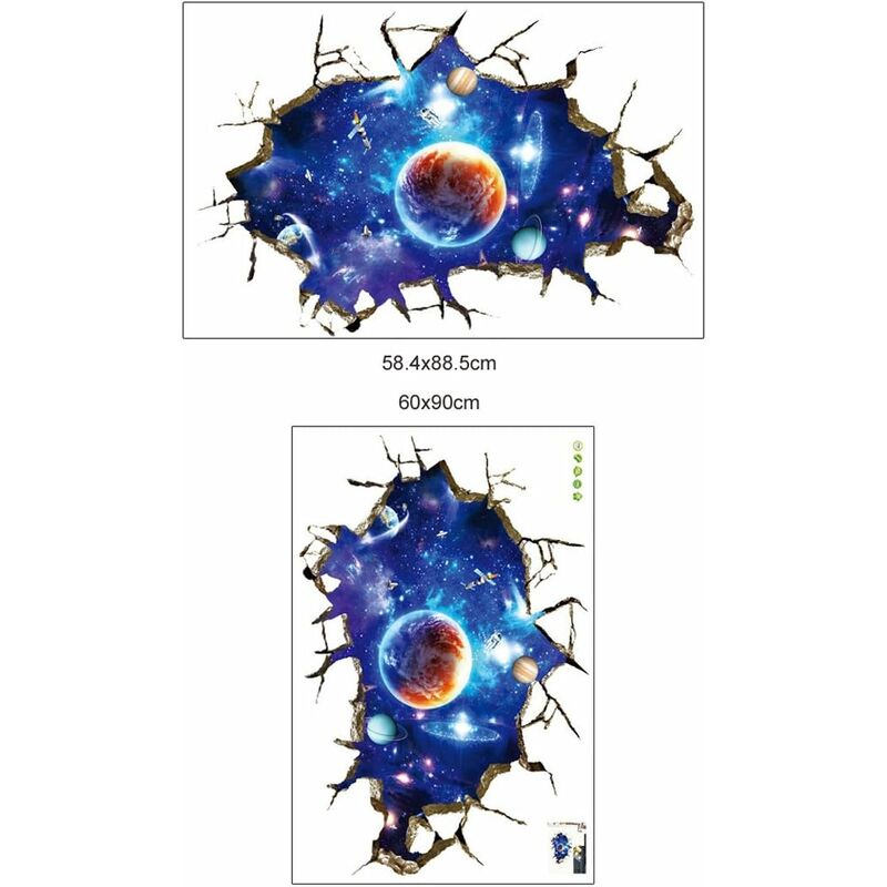 Dww-3d Galaxie Bleu Cosmique Stickers Muraux, Mur Bris Plante