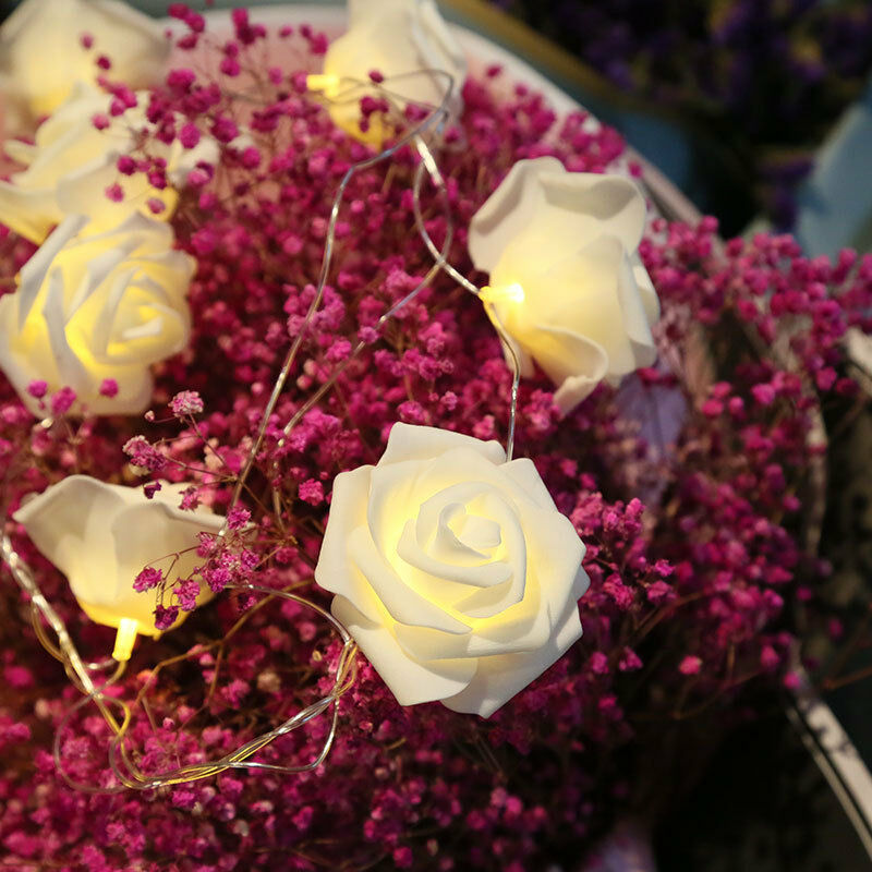 Guirlande Lumineuse Led roser blanches batteri de 2,2 m, 20 Fleurs Blanc  Chaud, Guirlande Lumineuse Rose, Dcoration Pour Chambre Coucher, Coiffe