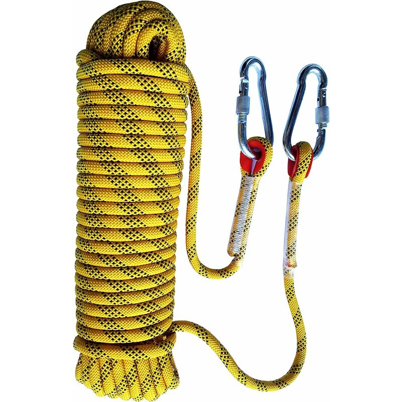 30m Corde d'évasion d'escalade de 12mm Anti-déchirures Sauvetage Corde avec  2 Mousquetons pour