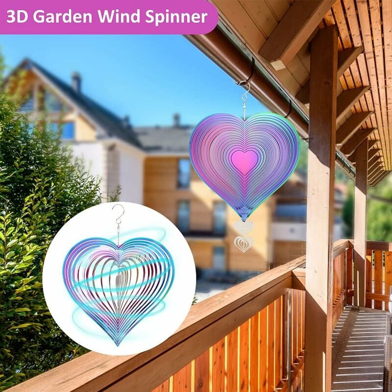Moulin à vent pour cour et jardin, sculpture à vent d'extérieur en métal à  suspendre, décoration 3D pour jardin, cour, balcon (cœur coloré) :  : Jardin