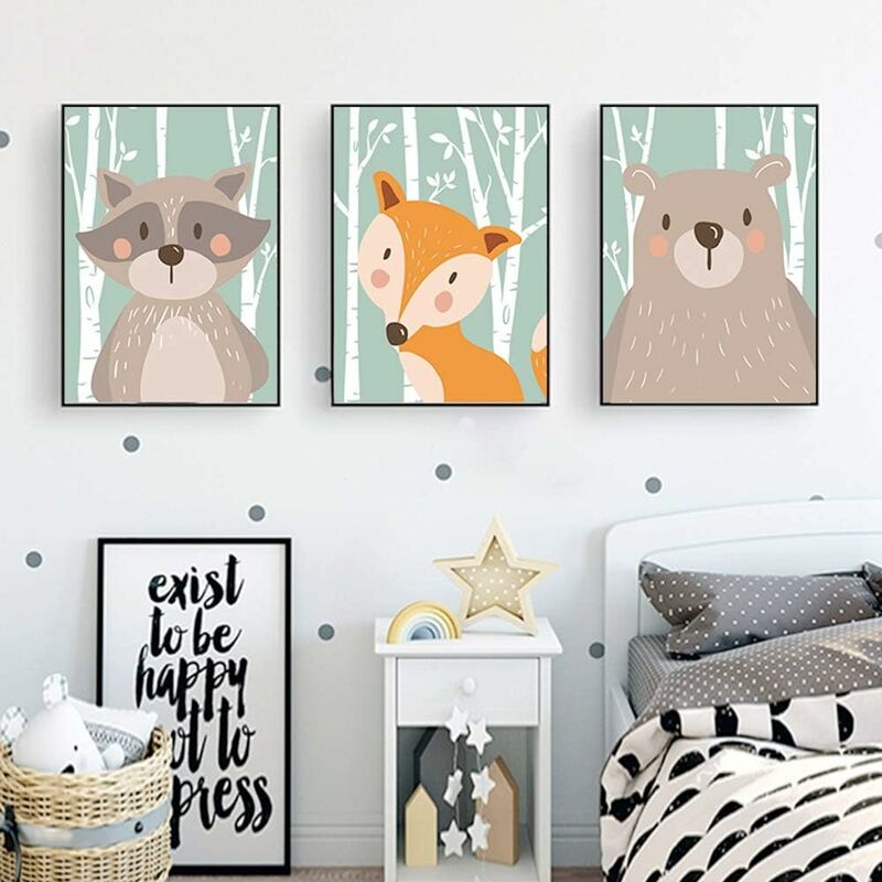 Lot de 4 posters pour chambre d'enfant A4 ,Poster animaux Motifs  animaliers,sans cadre photo