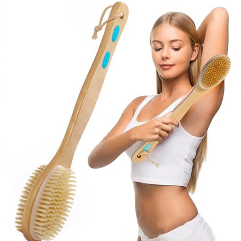 Brosse de bain avec long manche, brosse arrière en silicone