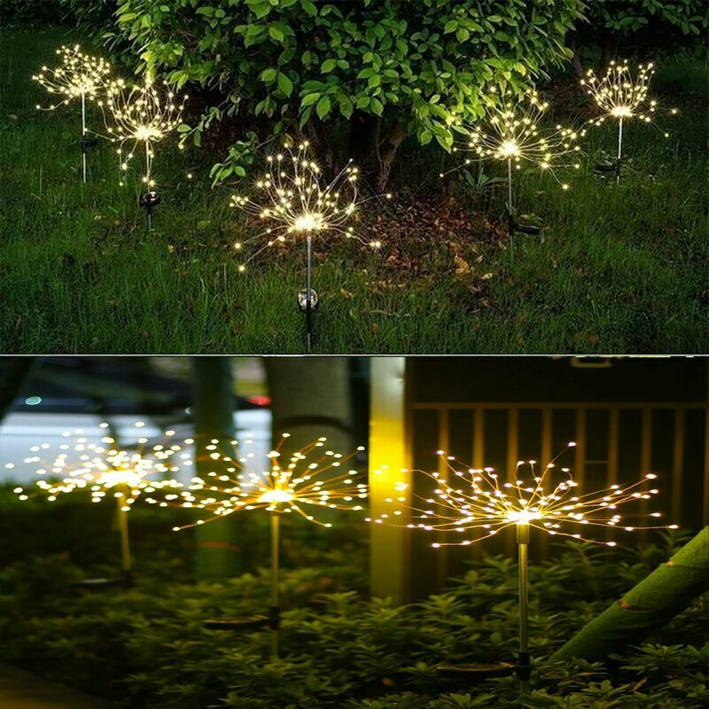 Lampe Solaire Exterieur Jardin, 2 Pièces 150 Led Feu D Artifice