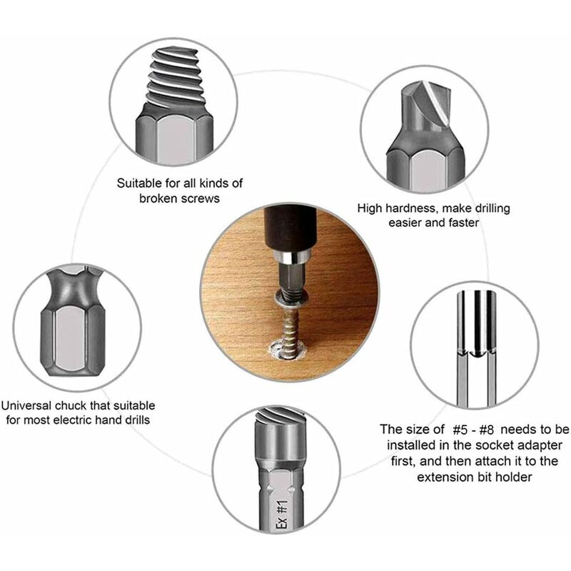 5/6/8pcs Extracteur de vis endommagé cassé Extracteur de - Temu France