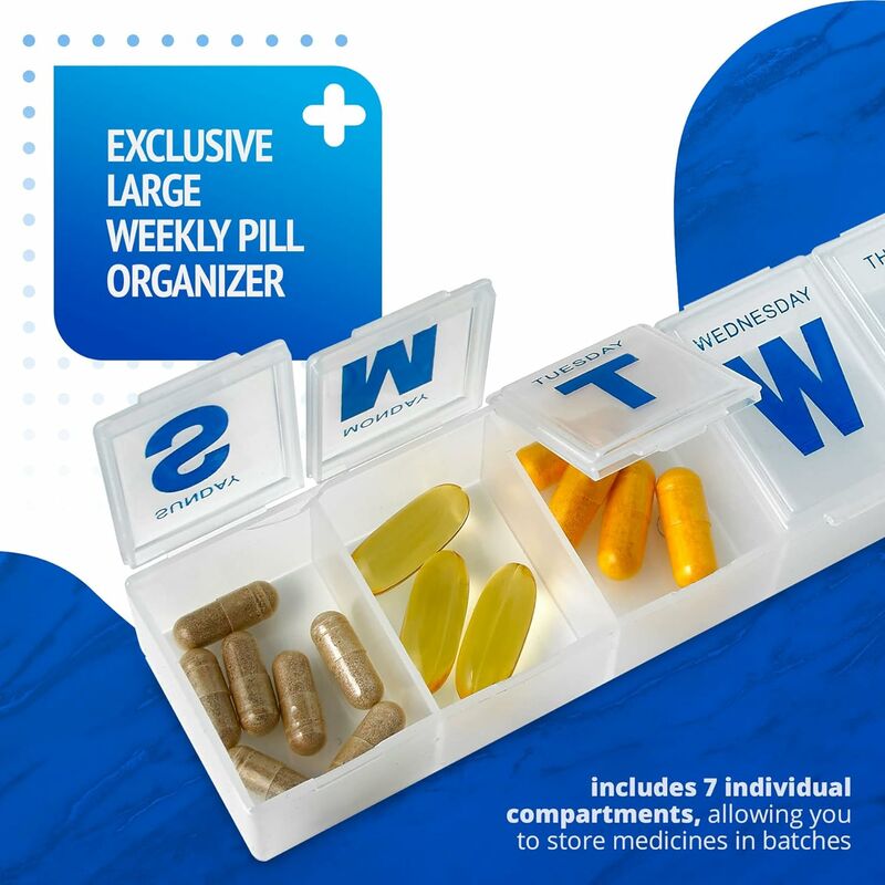 Boîtes à Pilules, 2 PCS Journalier Boite Pilulier Poche,Matériel de Paille  de Blé,Compartiments Amovibles(Bleu+beige)