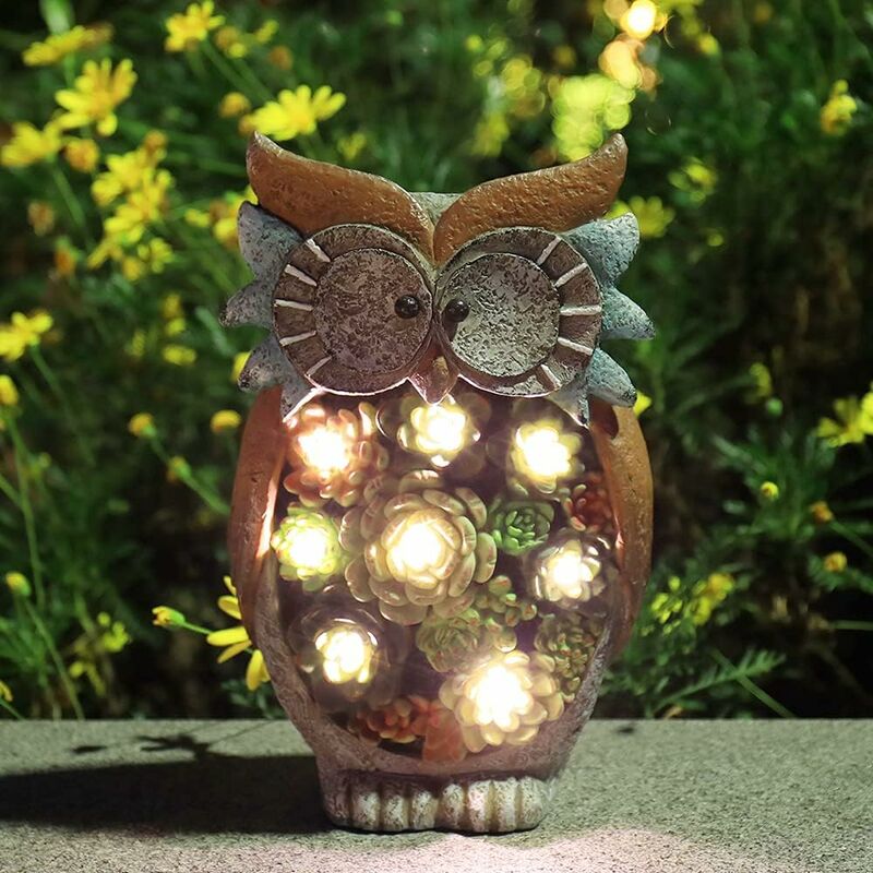 Figurine de Hibou 16 cm avec yeux lumineux LED et Chargeur solaire