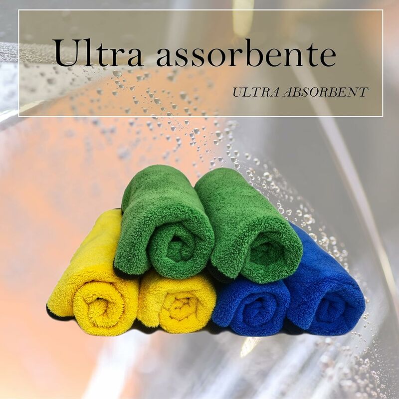 Chiffon Microfibre Voiture. Lot de 6. pour l'entretien, lustrage, séchage  et Le Nettoyage intérieur et extérieur. Ultra-Absorbant.