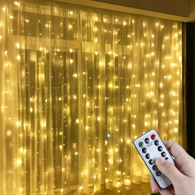 3m x 2m 200led - Blanc froid avec crochet - Guirlande rideau féerique à  LED, guirlande lumineuse USB, décor de fenêtre de maison avec  télécommande,décoration de vacances