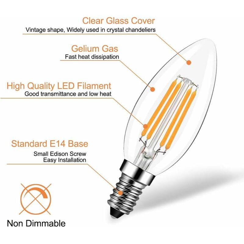 Dicuno ampoule led e14 hotte 5w, équivalent halogène 50w, 550lm