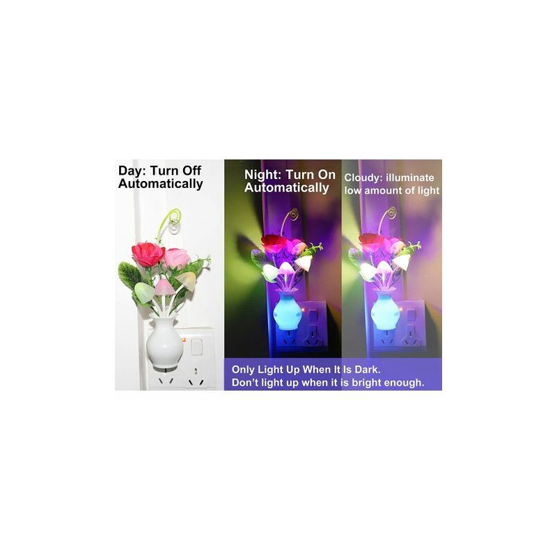 Lot de 4 veilleuses LED à brancher avec capteur automatique du crépuscule à  l'aube, lampe à économie d'énergie 0,5 W Dream Nightlight Rose Flower  Champignon Veilleuses