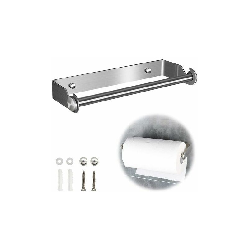 WENKO Porte Sopalin Clayton, Porte Essuie Tout vertical avec barre de  maintien, acier inox, Ø 15x33 cm, argent mat