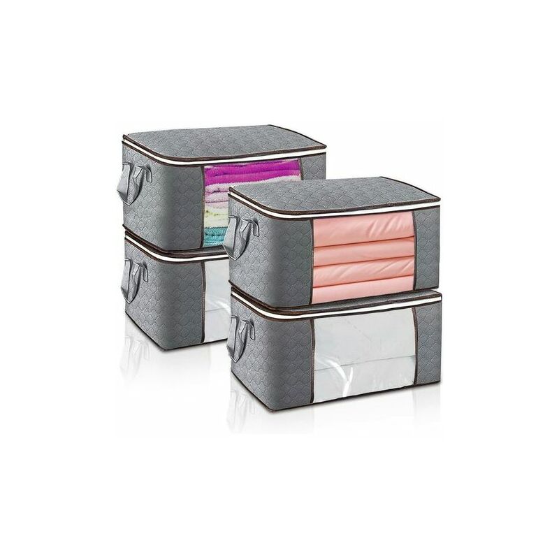 Lot de 4 Sac de Rangement pour Couette, Rangement Vetement Sous Lit en  Épais Non-tissé avec Poignée Solide, Respirant et Anti-poussière