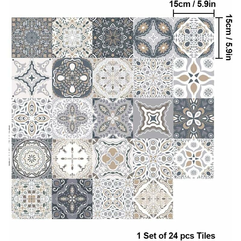 Set de 24 Stickers Carrelage au Design Portugais - 15x15CM - carrelages  Autocollant