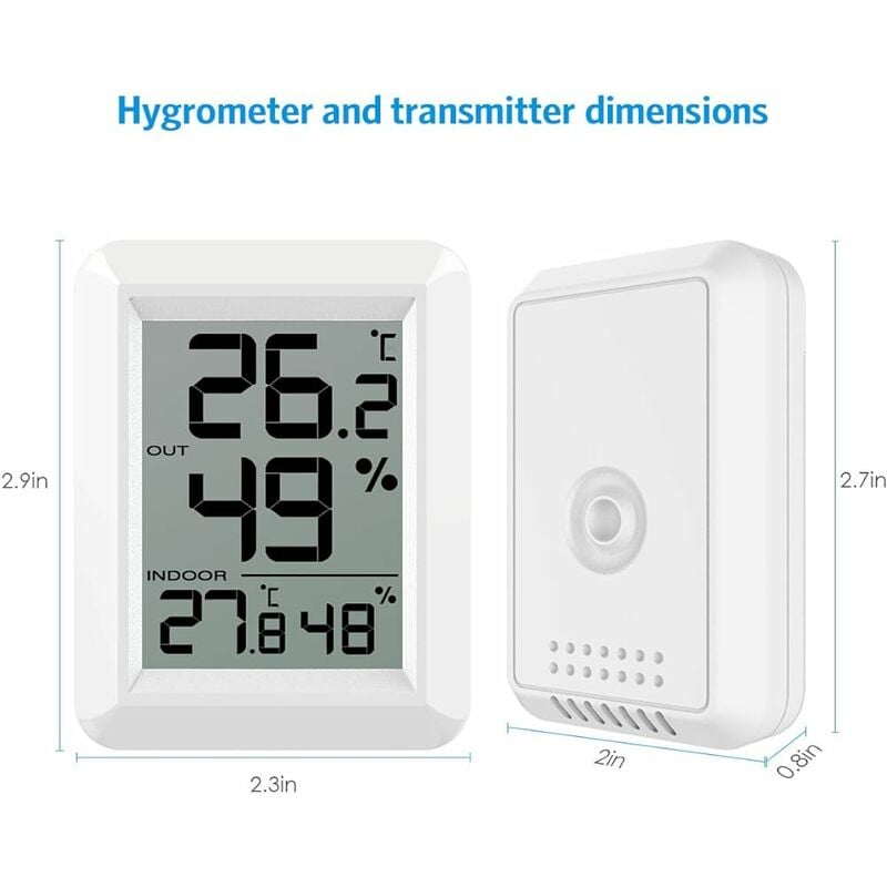 Thermomètre Intérieur et Extérieur, Thermomètre Connecté avec Capteur  Extérieure sans Fil, Thermomètre Hygrometre Numérique avec Grand Ecran LCD,  Commutateur ℃/℉, pour Bureau, Maison, Chambre