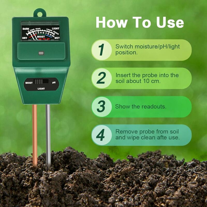 Testeur de sol 3-en-1, humidificateur d'humidité / lumière / ph du sol,  outil de kit de test de pelouse de ferme de jardinage, sonde numérique de  plante, hydromètre d'eau de testeur de