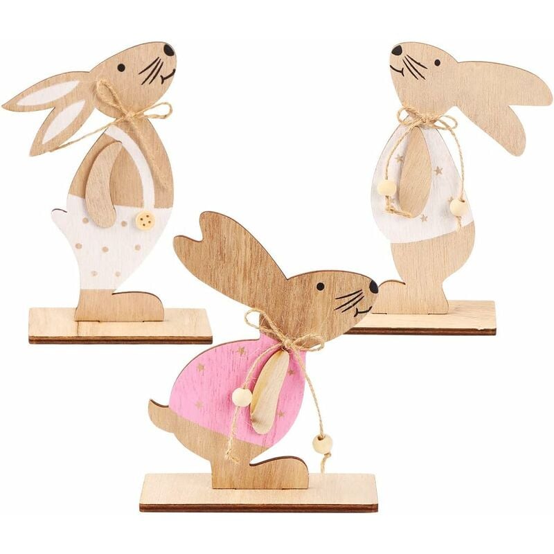 2 Pièces Ornements de Lapin de Pâques en Bois Cadeaux d