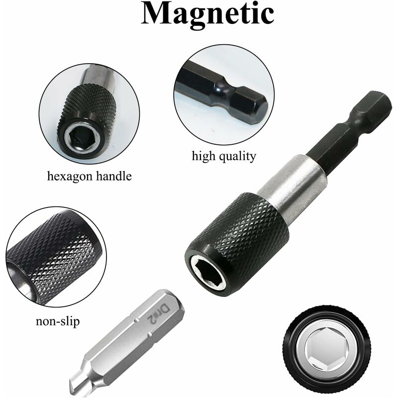 5 Pièces Dégagement Rapide Porte Embout Magnetique,Tige d'Extension  Magnétique,1/4 Hexagonale Barre 60/100/150mm Porte Embout Visseuse pour  écrous et