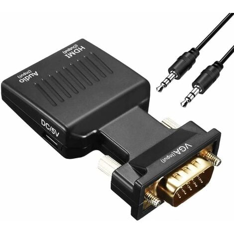 Adaptateur VGA vers HDMI 1080P VGA Mâle vers HDMI Femelle Convertisseur  avec Audio Câble et Câble