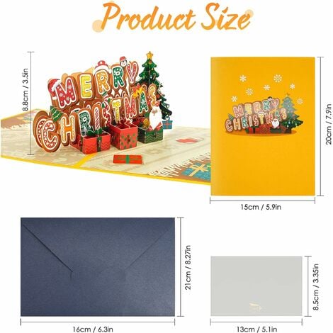 Carte de Noël Cartes de Vœux Cadeaux Noel avec Enveloppe 3D Pop Up Carte  Joyeux Noël