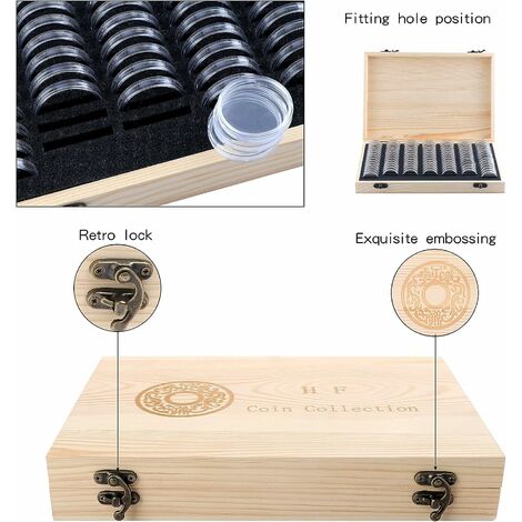 Lot de 100 boîtes de rangement en bois avec capsules rondes en plastique  pour pièces de