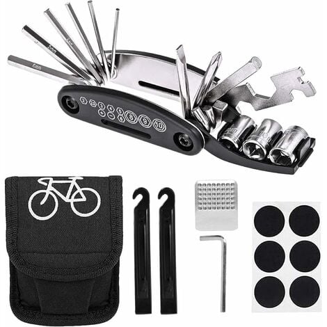 Outils Réparer pour Vélos 16 en 1 Trousse d'outils de Vélo Multifonctionnel  Kit de Réparation