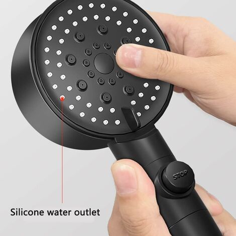 Pommeau de douche haute pression noir mat - avec tuyau et support -  douchette à main | bol