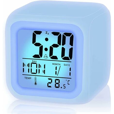 Réveil Digital Réveil Matin, Horloge Numérique Réveil à Pile Silencieux  pour Enfants Adultes Grand écran LED Température Calendrier(Blanc)