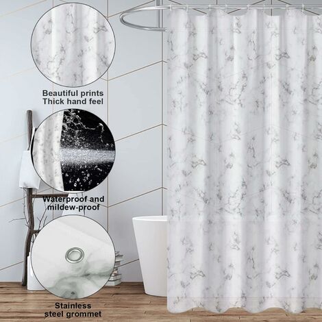 Rideau de douche imprimé polyester blanc 200x180cm MAISON DE FAMILLE
