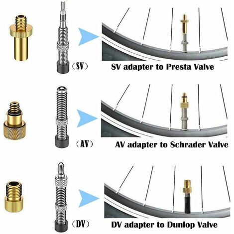 Adaptateurs de valve de pompe de vélo - pour les valves SV, AV, DV et les  valves